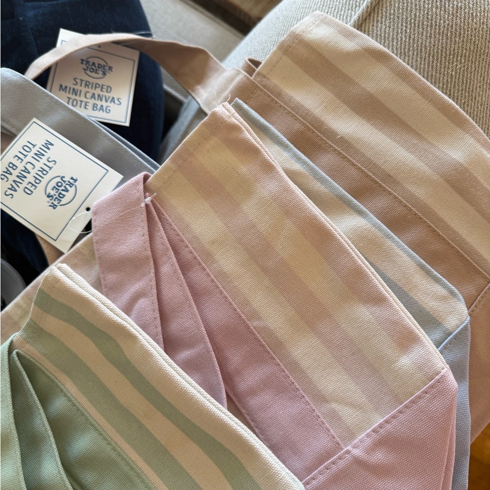 Trader Joe's Striped Mini Canvas Tote Bag - Pink set of 4